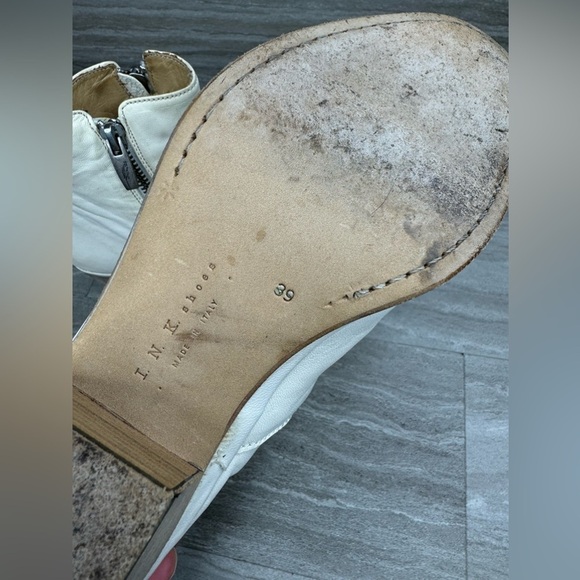 I.N.K. Block Heel Ankle Side Zip Cream Leather Boots EU 39 US  8 - Picture 7 of 12